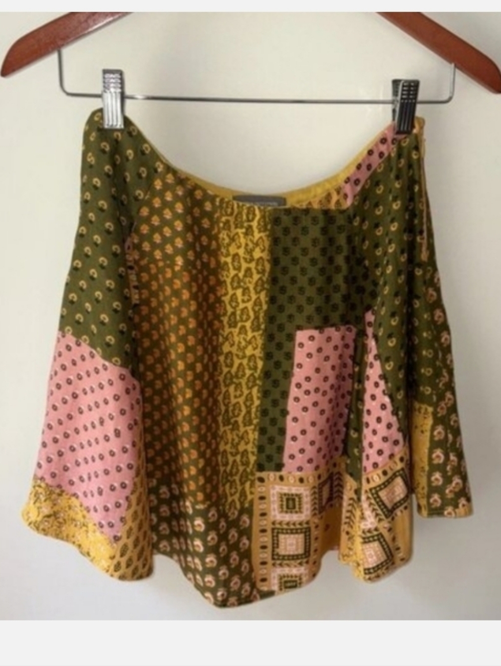 🩵 Urban Outfitters Patchwork Print Mini Skirt | Boho Cottagecore Skater Skirt - Picture 2 of 4